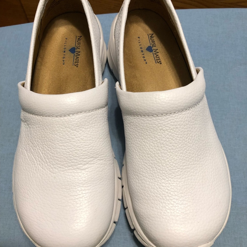 Nurse Mates Classic White Leather Slip-Ons
